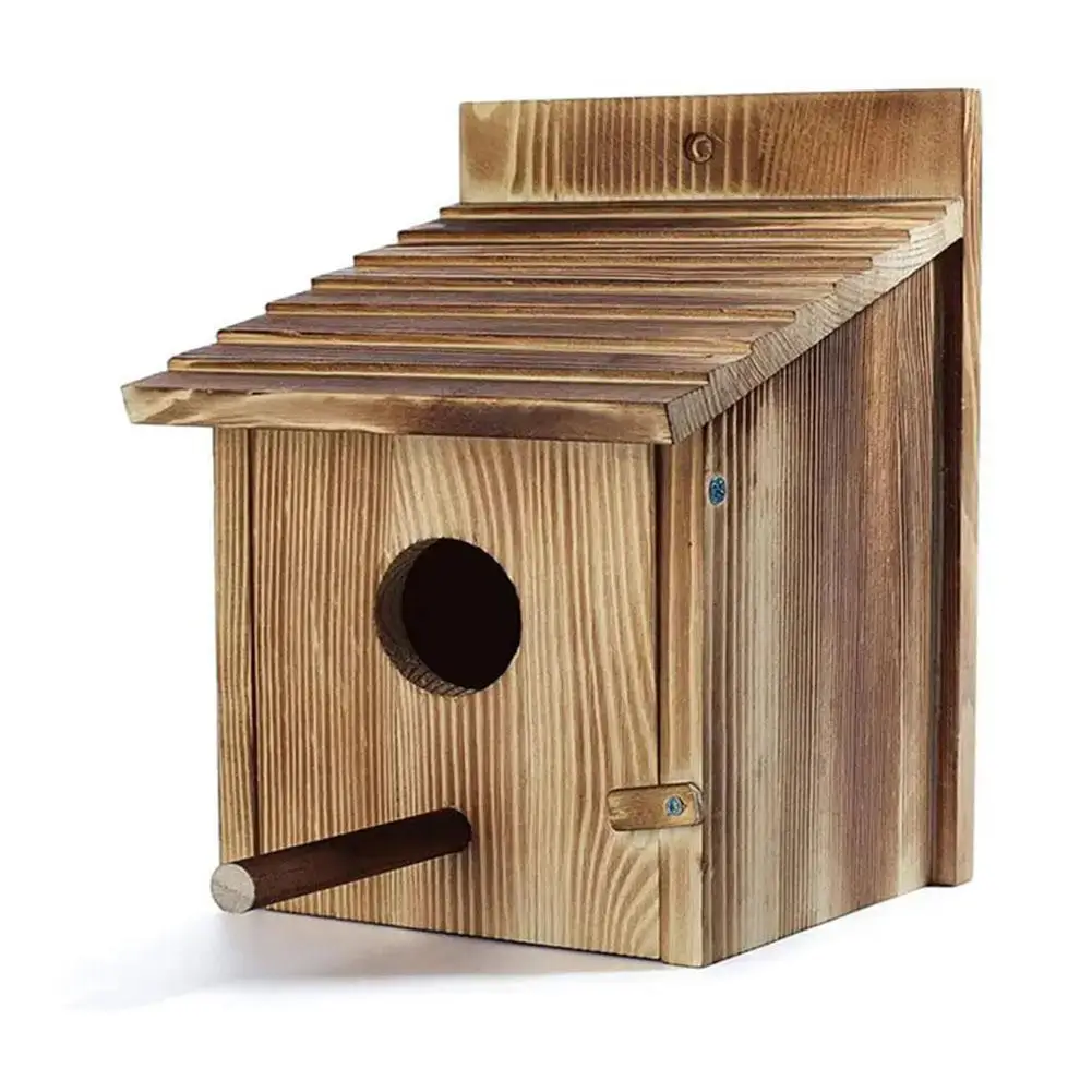 Bird Nest Solid Wood Processing Pine Cage Bird Feeder Wooden House Decoration Breeding Box Gardening Bird House I8O4