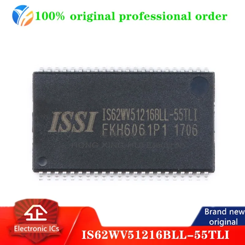 100% original IS62WV51216BLL-55TLI SRAM Chip Async Single 3.3V 8M-bit 512K x 16 55ns 44-Pin TSOP-II