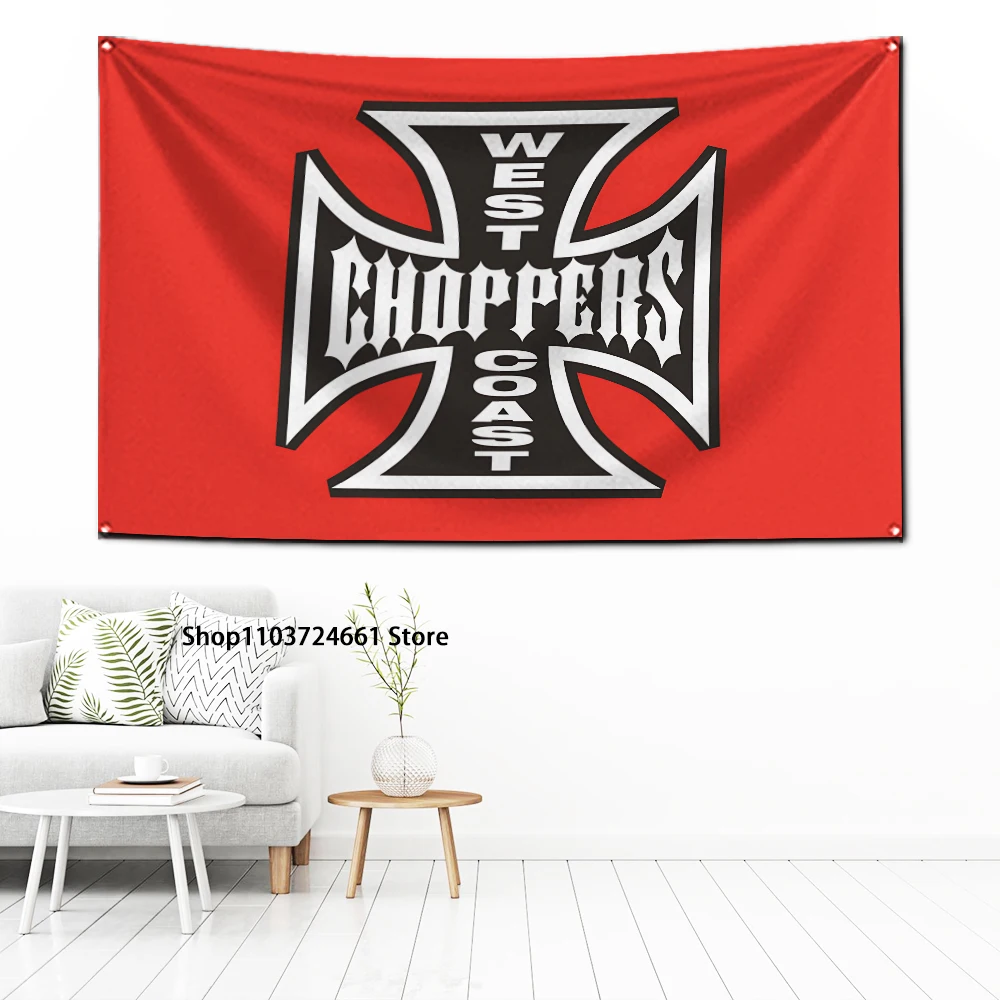 60x90cm West Coasts Chopper Motorcycle Flag Polyester Digital Printing Banner for Garage Wall Art Out Door Decoration