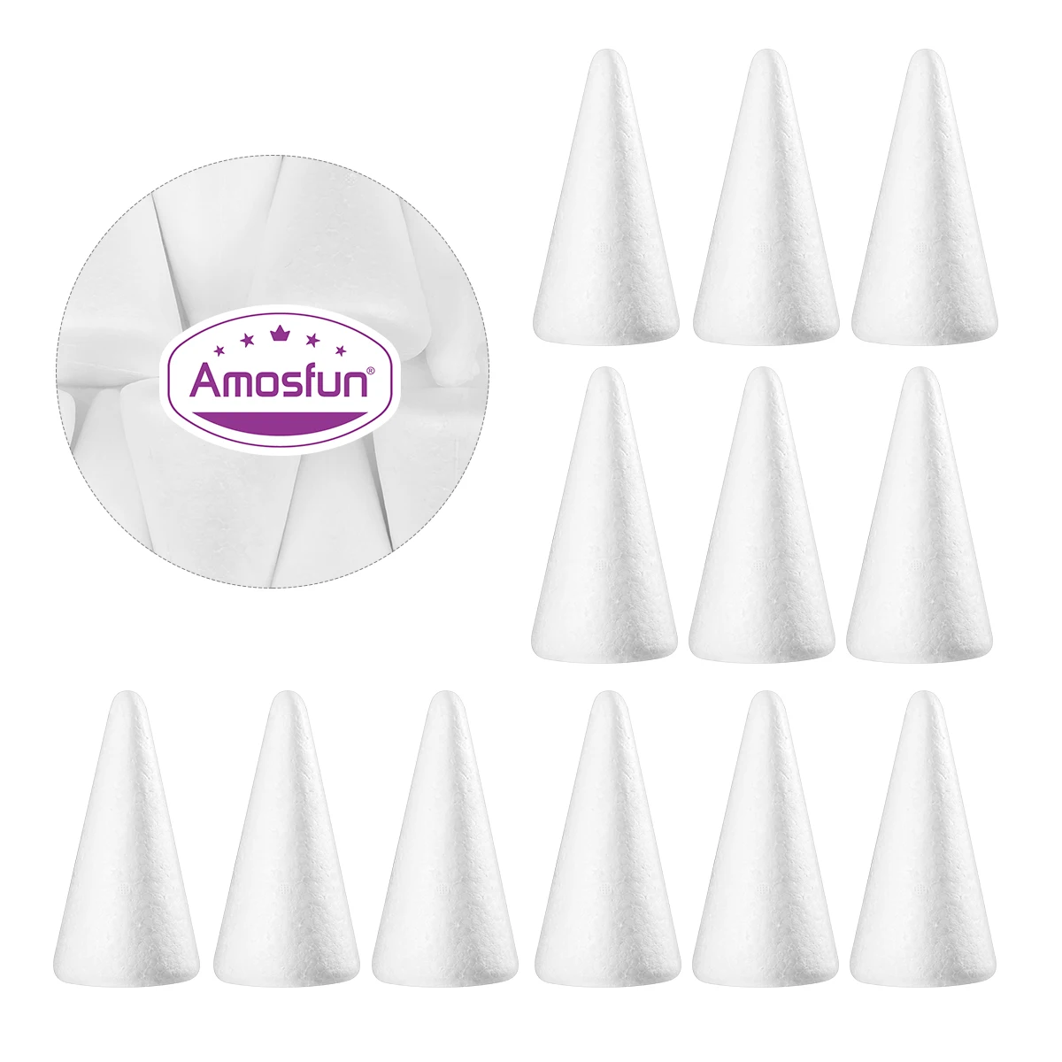 12pcs Amosfun 15cm White Solid DIY Cone Children Handmade Craft Cone Accessories for Home Craft Christmas