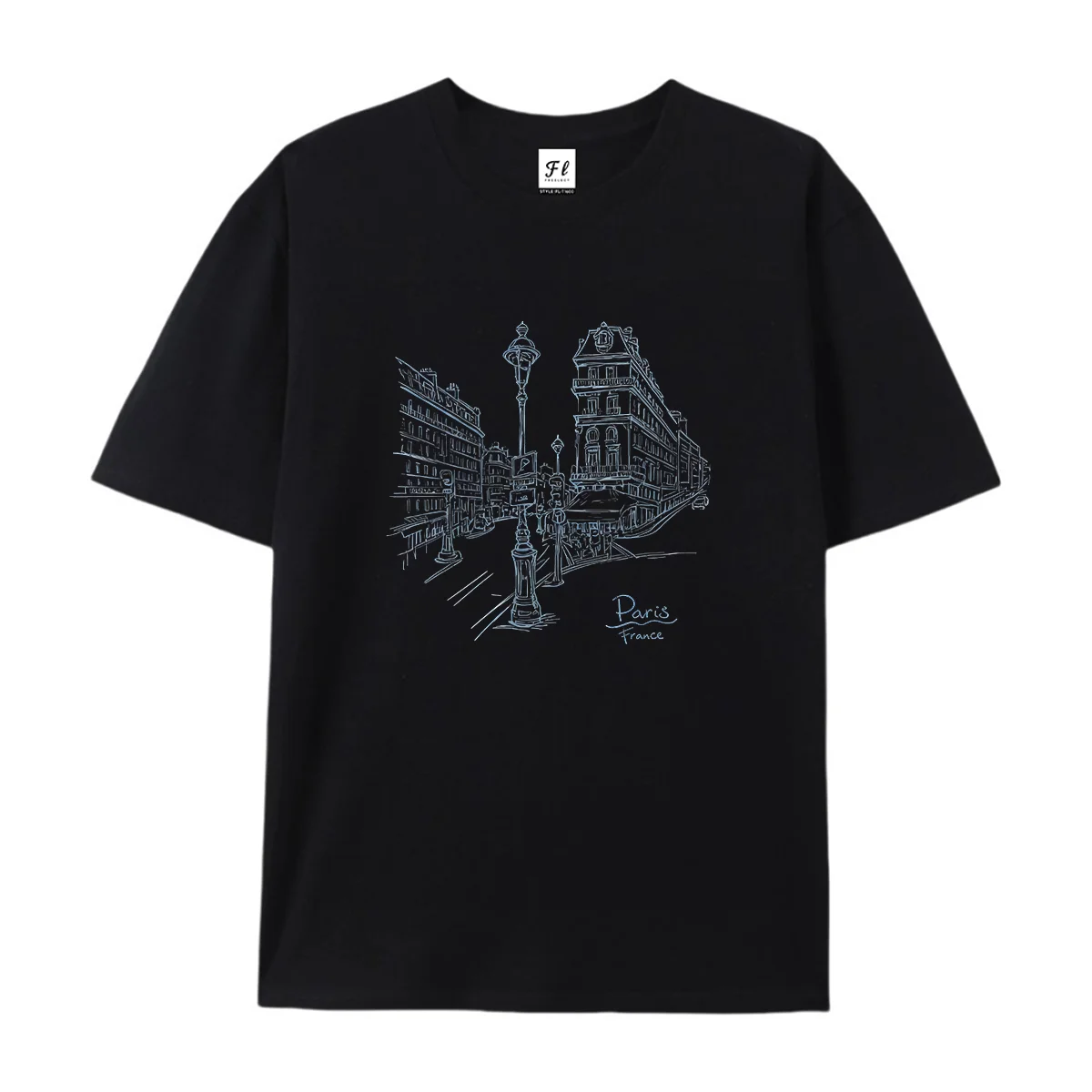 Men Paris France City Street Sketch Graphic T Shirt Summer Short Sleeve Round Neck Casual Cotton Tee Travel Streetwear Tops