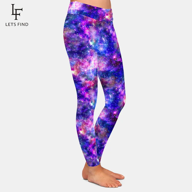 Letsfind 2020 bela galáxia impressão digital mulheres leggings de treino moda cintura alta fitness estiramento leggings