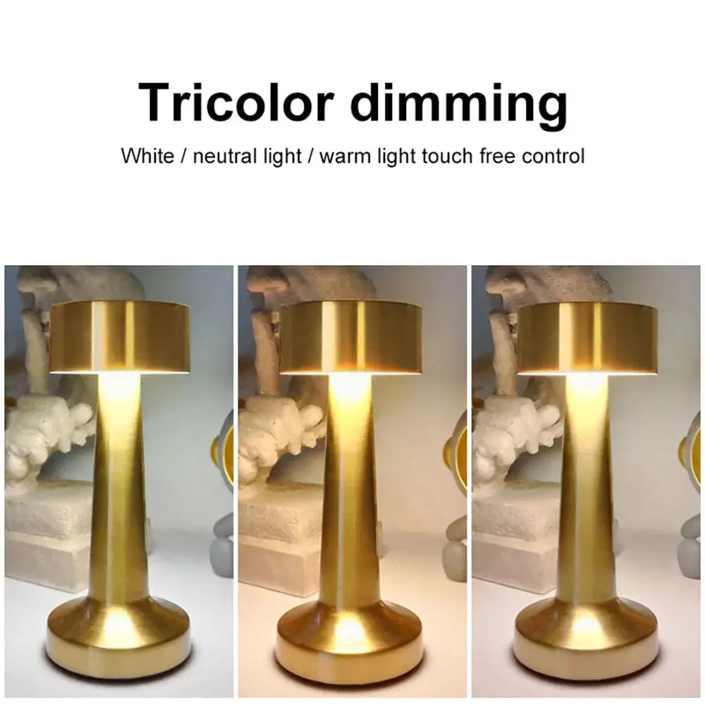 Retro LED Rechargeable Touch Metal Table Lamp 3 Colors dimmable Creative Ambient Lights Desk Lamp Bar Room Decor LED Night Light