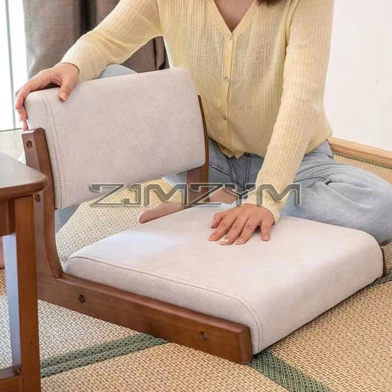 مسند ظهر للكرسي من الخشب الصلب، سرير ياباني، مقعد بدون أرجل، نافذة خليجية، وسادة أريكة كسولة واحدة، كرسي غرفة نوم للجلوس على الأرض