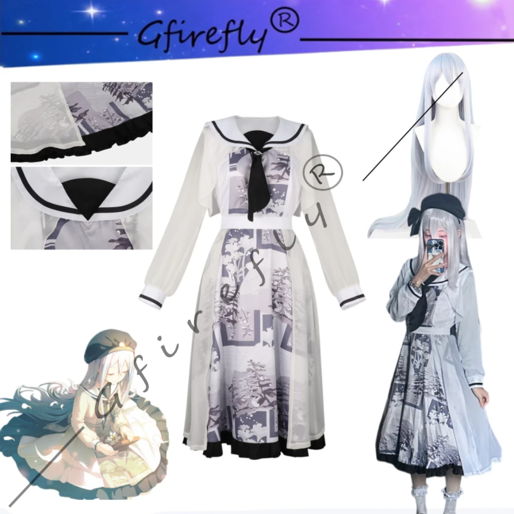 

Kanade Yoisaki Nightcord 25:00 Same Style Cosplay Costume White Printed Dress with Wig Accessories Carnival Party Stage Wear