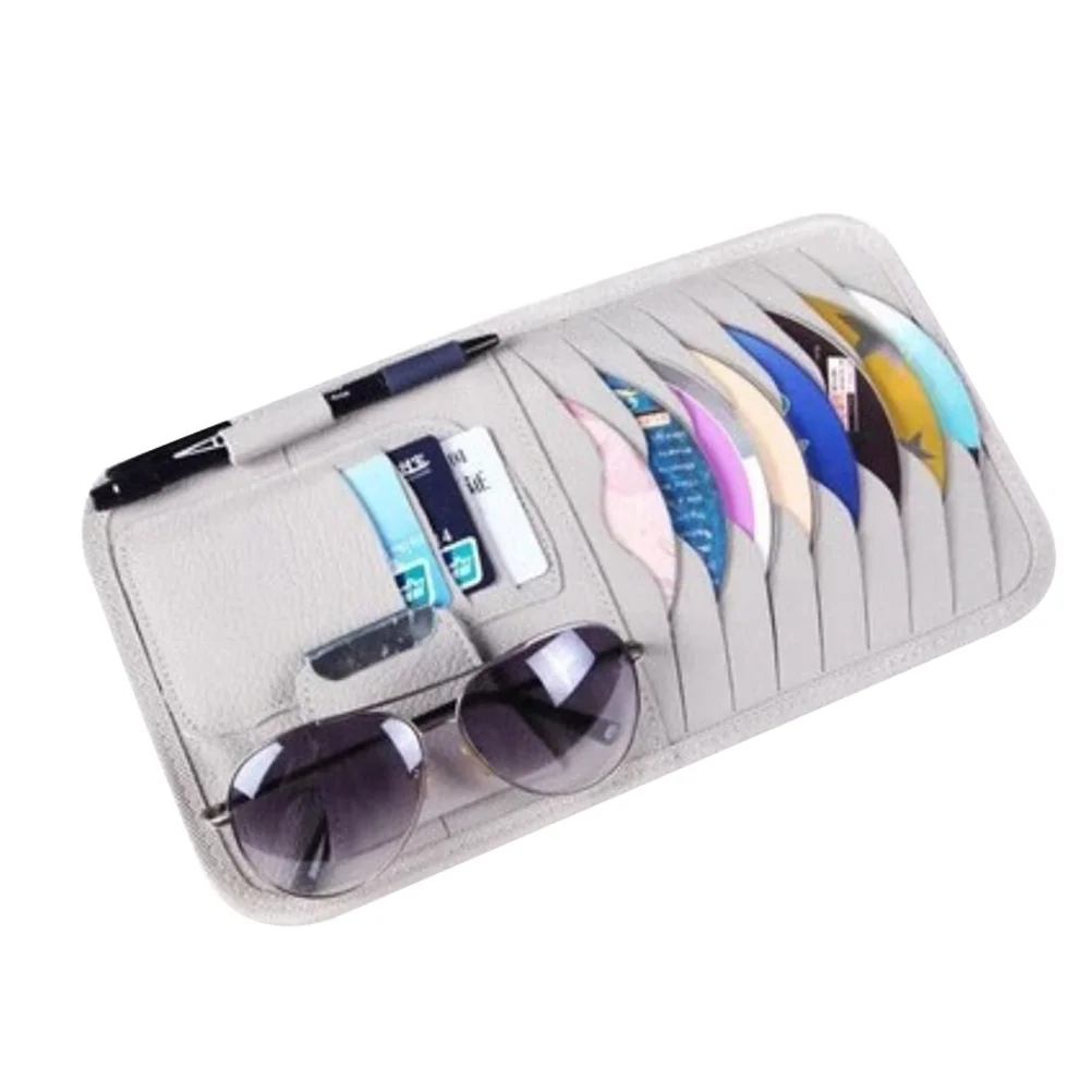 

Car Sun Visor Organizer 8Cds Storage Sunglasses Holder Notebook Card Slots Universal For Car Truck Vehicle Grey