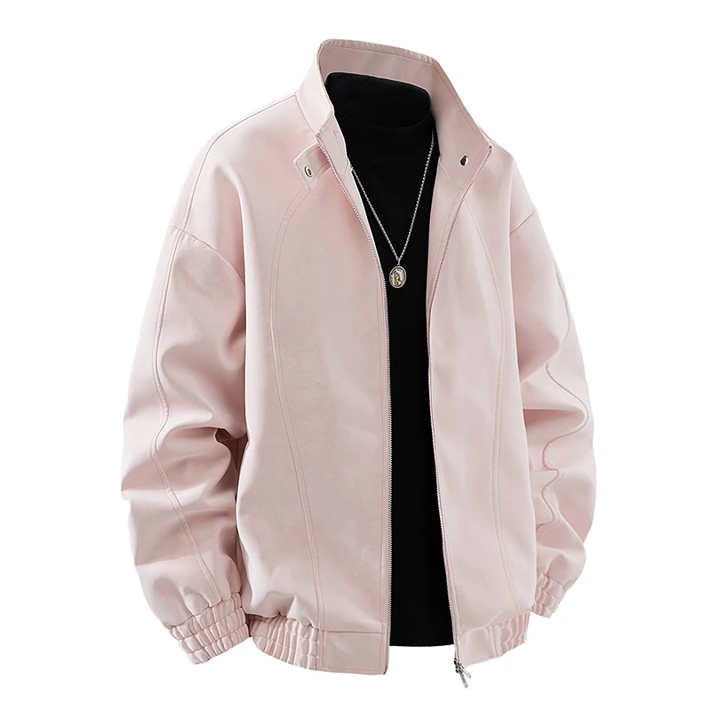 

New American Men's Spring and Autumn Leather Jacket High-end and Stylish Coat with Stand-up Collar and Zipper Short Men's Coat