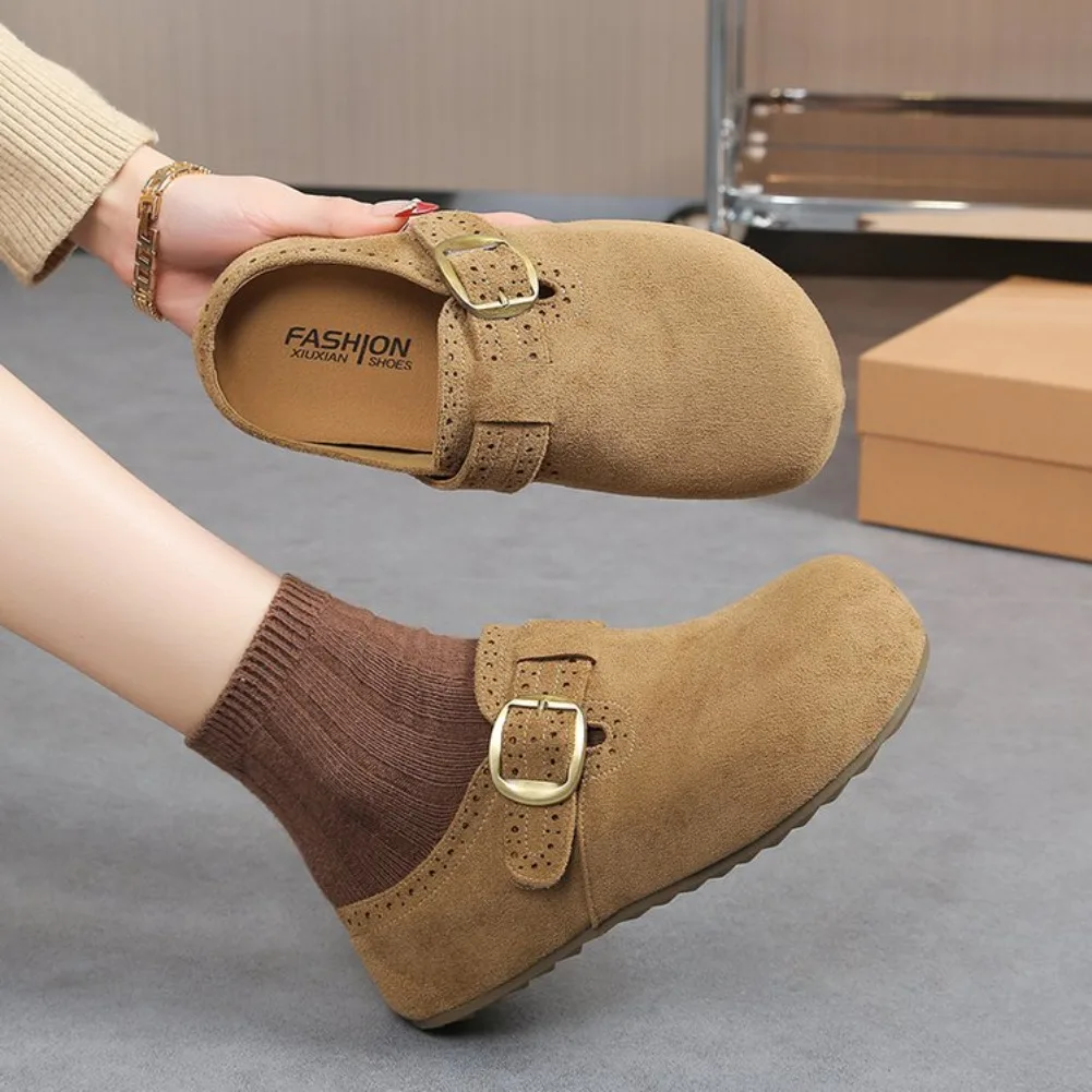 

Fashion Open Back Mules Women 2026 Spring Retro Suede Clogs Slip On Comfort Chunky Heel Platform Shoes Casual Outdoor Loafer