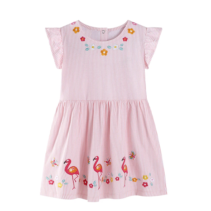 Little Maven Sommer 2026 Baumwoll-Kinderkleidung für Mädchen, Cartoon-Flamingo-Kleider mit kurzen Ärmeln, Kinderkleidung, Vestidos