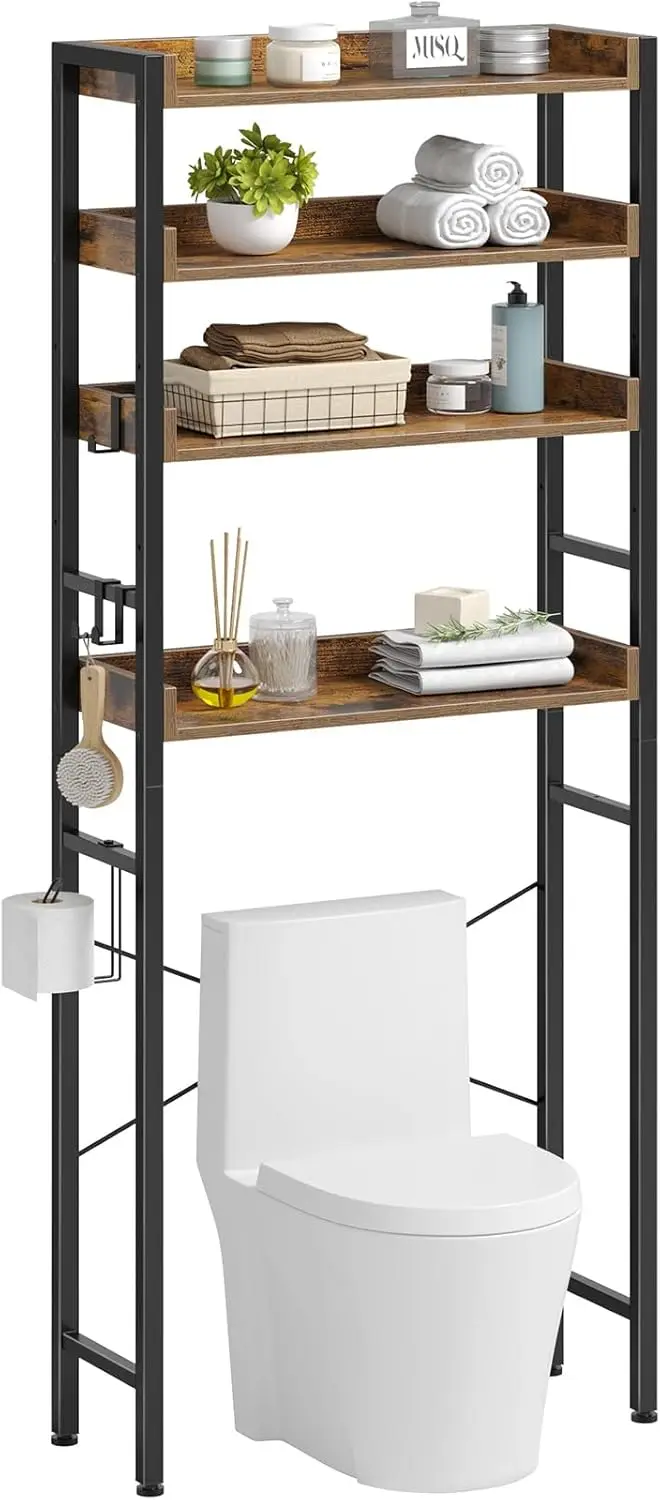 

3-Tier Adjustable Bathroom Storage Rack, Space Saver Organizer for Washroom in Rustic Brown