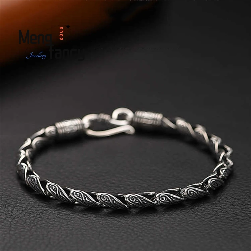 

A New 925 Silver Tang Grass Pattern Bracelet For Men As A Birthday Gift, Featuring A Retro And Light Luxury Style Best Selling