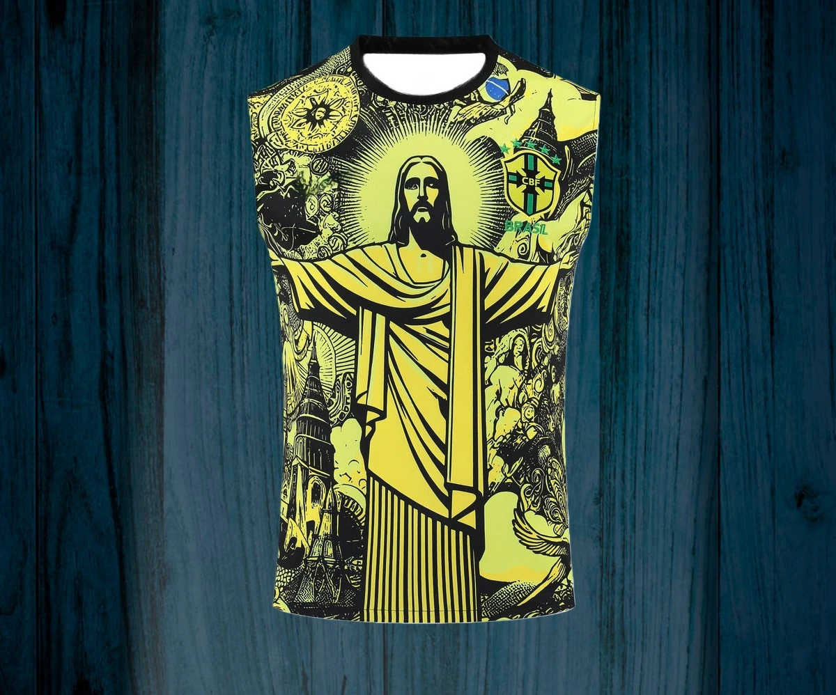 جديد البرازيل سترة تدريب بلا أكمام قصيرة لكرة القدم جيرسي لا أصل العلامة التجارية الصين الملابس الرياضية والاكسسوارات قميص مباراة كرة القدم