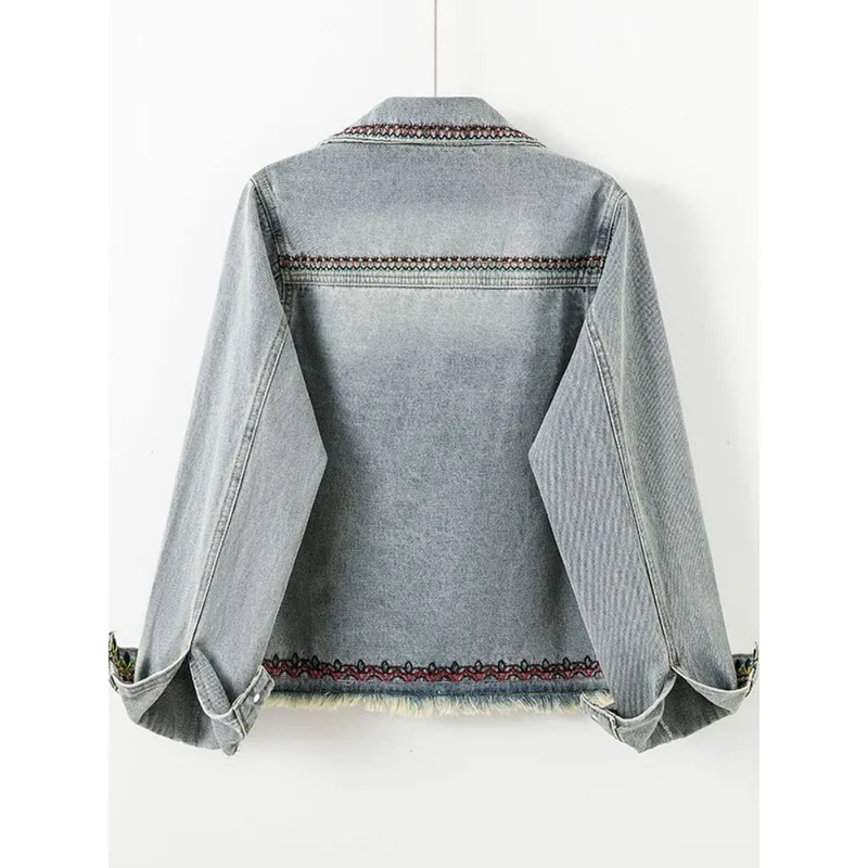 Blouse Jacket Women's Autumn Denim Loose Fit Slimming Embroidery Long Sleeve New Comfortable Minimalist Casual Niche Versatile