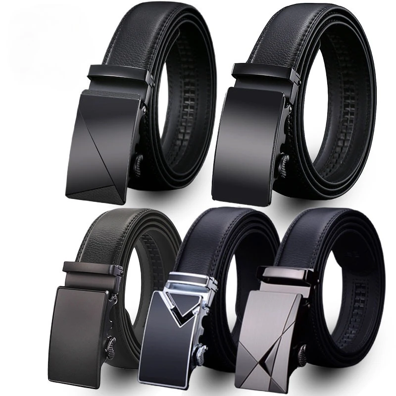 Men's Black Self-fastening Belts—an Essential Accessory for Suits, Available in A Variety of Buckle Styles.