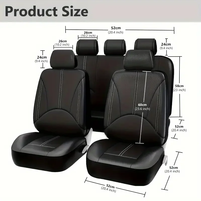 9pcs Universal Car Seat Cover Full Set PU Leather Breathable Front Rear Cover Fit For Cars Trucks Vans SUVs