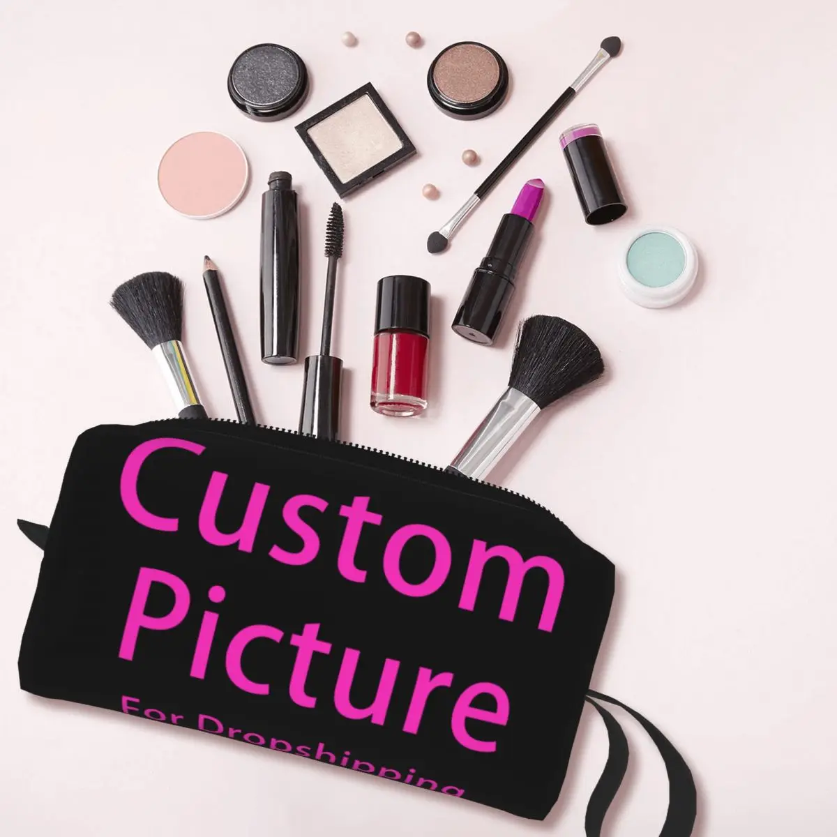 Kawaii Personalized Custom Photo Logo Travel Toiletry Bag Women Customized DIY Print Makeup Cosmetic Bag Beauty Storage Dopp Kit