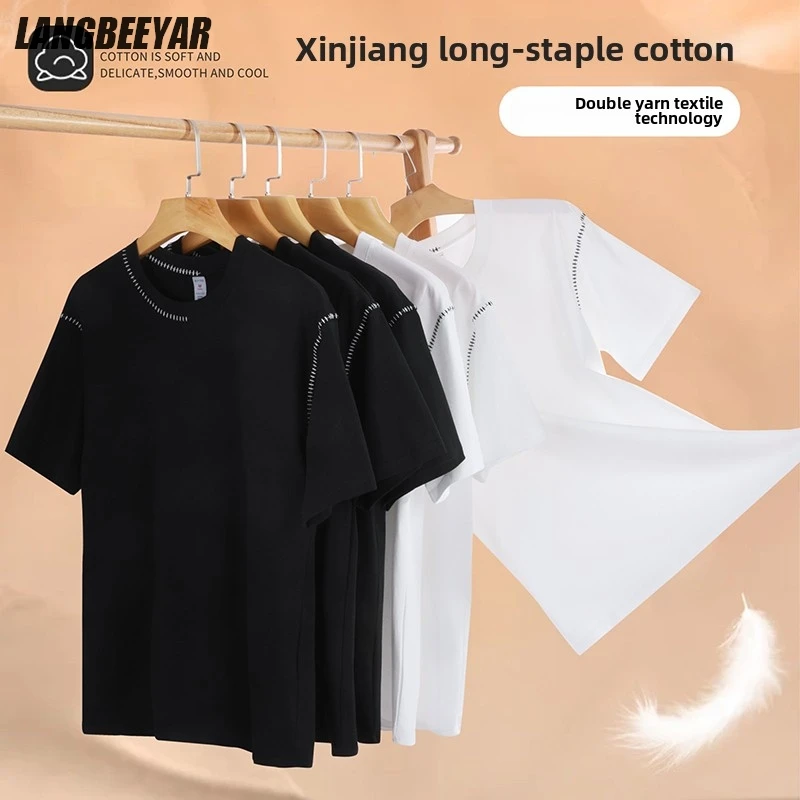 

Top Grade 100 % Heavy Long-staple Cotton New Summer Brand Tops Classic t Shirts Men 2025 Short Sleeve Casual Fashion Men Clothes