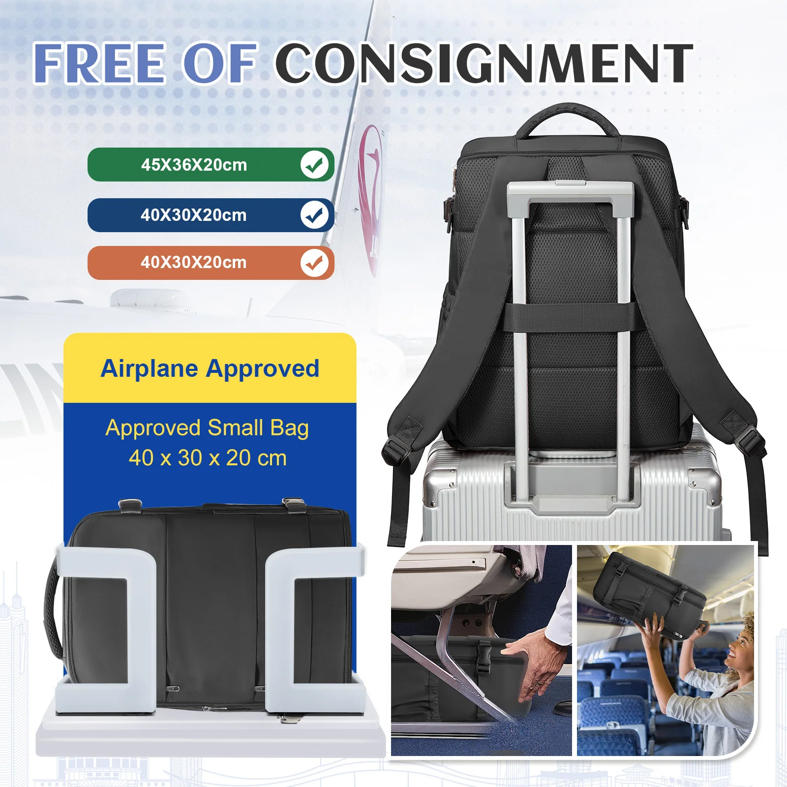 حقيبة يد Ryanair مقاس 40 × 30 × 20 حقيبة كمبيوتر محمول Aircraft Cabin Max مقاس 14 بوصة للجنسين حقيبة نهارية للأعمال للرحلات القصيرة، حقيبة ظهر للسفر #5