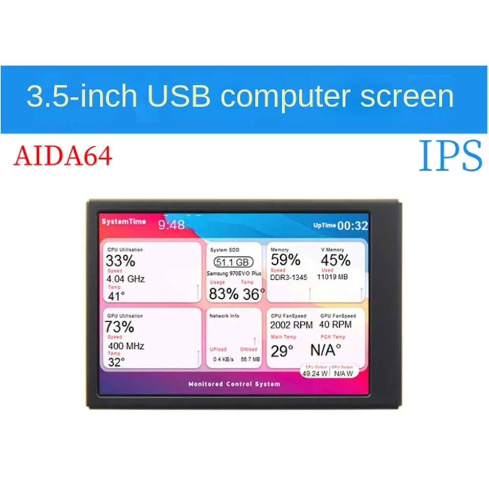 

3.5 inch Type-C monitor secondary screen chassis USB direct connection monitoring computer high definition IPS screen Aida64