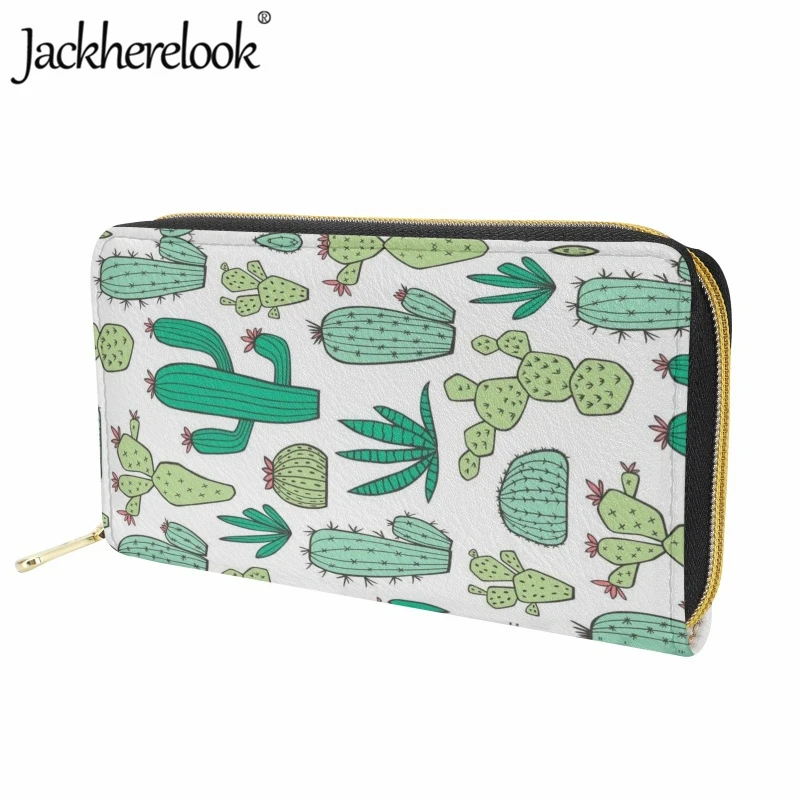 Jackherelook Ladies Fashion Wallet Exquisite Pattern Print Long Leather Purse Card Holder Cactus Money Bag Female Clutch Bag
