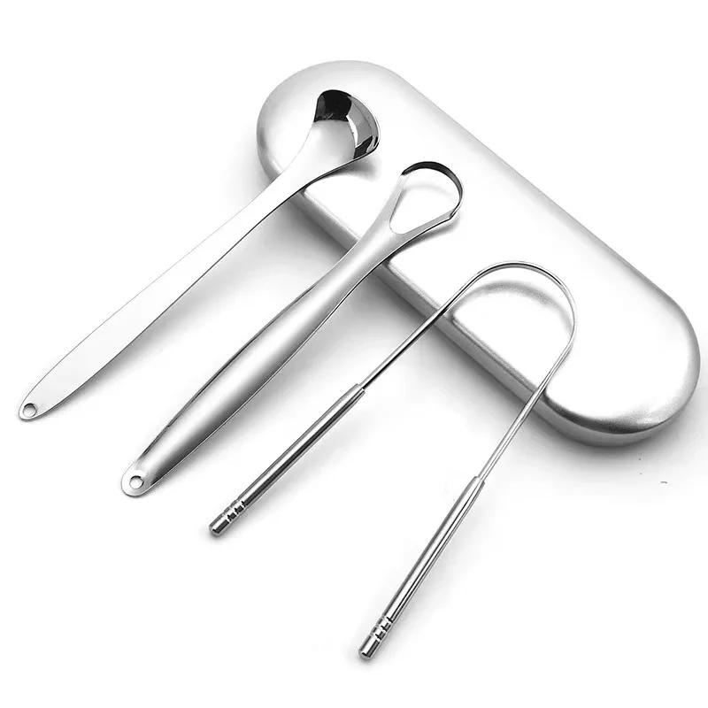 1/4PCS Travel Portable Tongue Scraper, Oral Hygiene Kit, Companion to Toothbrush, Compact & Hygienic Case Included