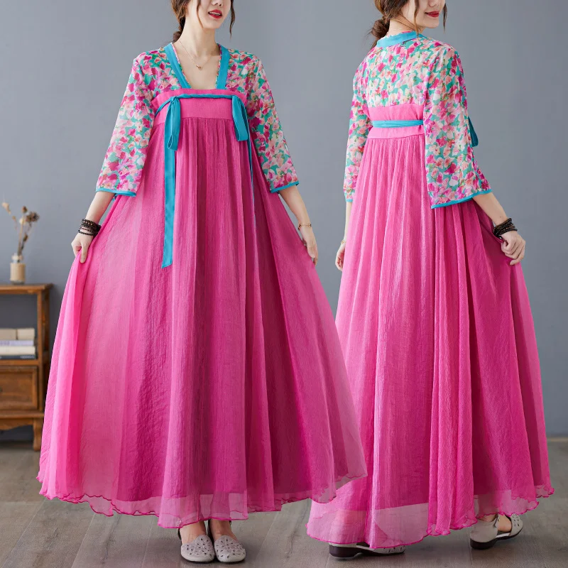 Chinese Style Retro Improved Han Suit large Women's Dress In Summer National Style Long Big Swing