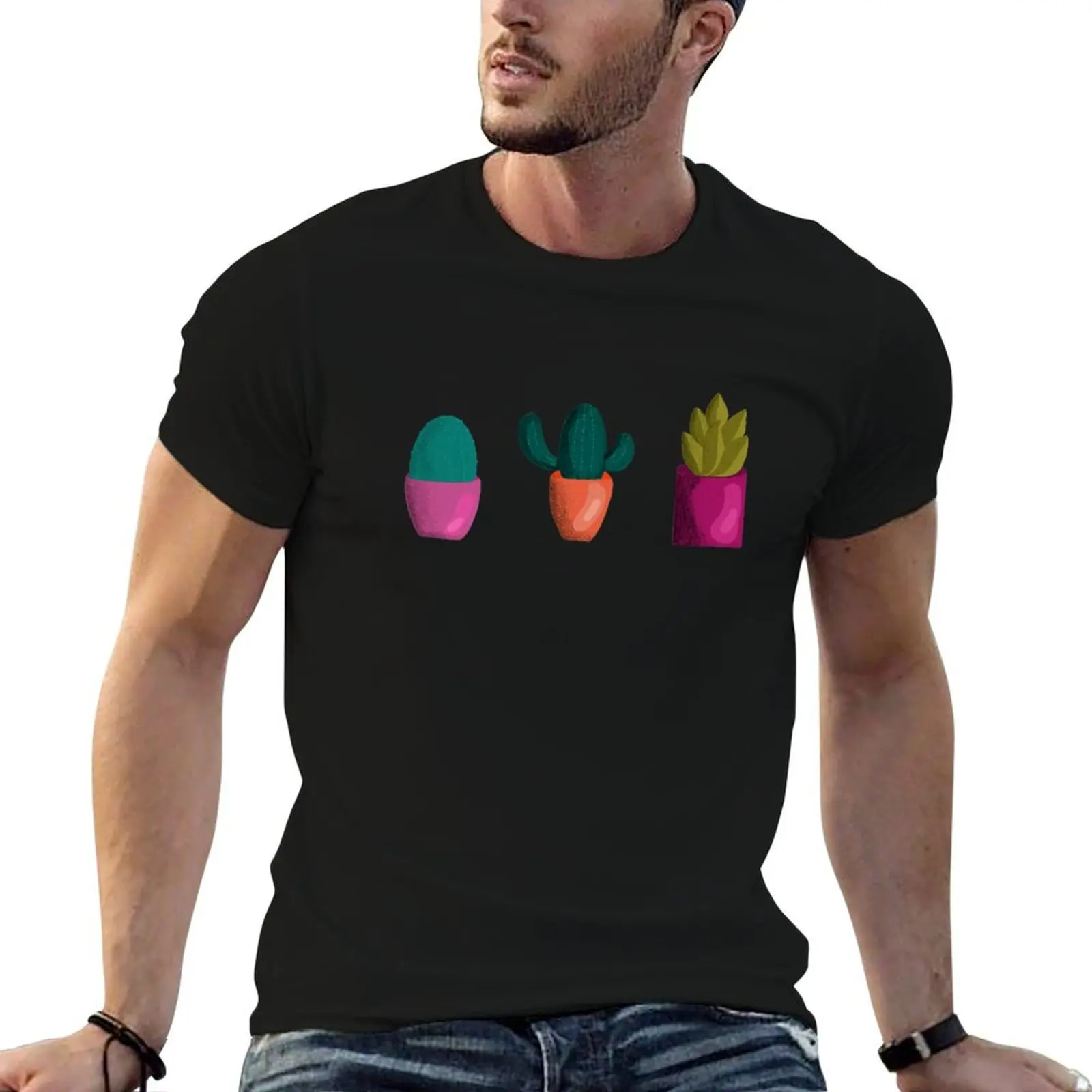

plants in pot- cactus pattern T-Shirt cheap stuff heavyweights summer top mens t shirts pack