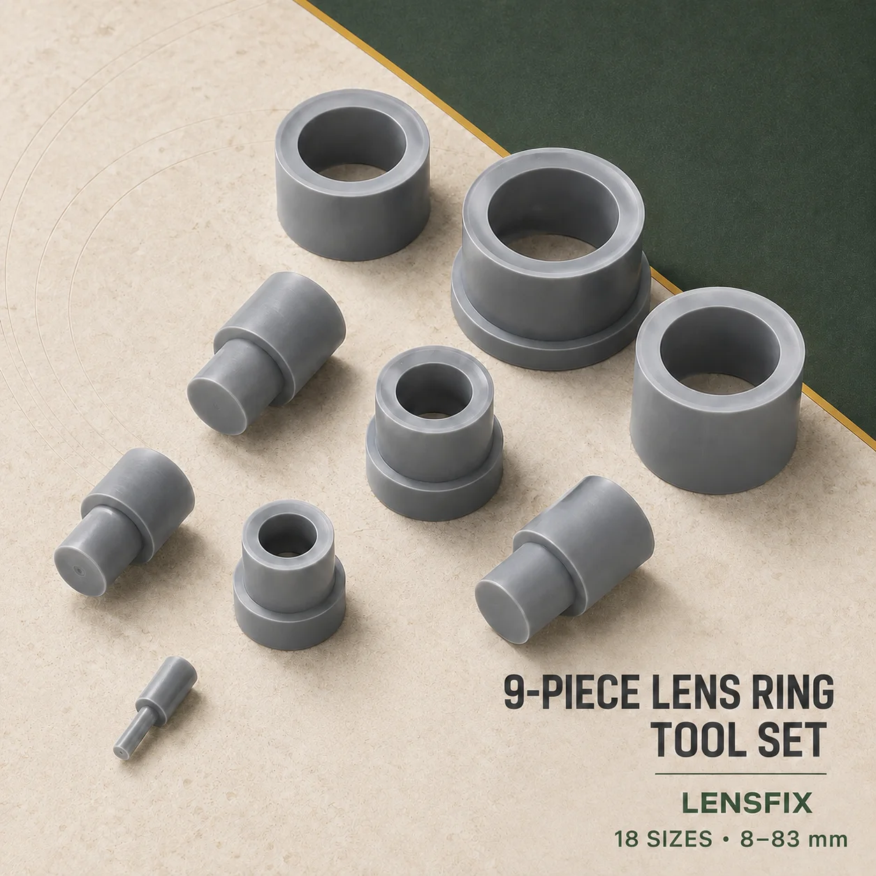 Lens Ring Removal Tool Set 9PCS Double Ended Rubber 18 Sizes 8-83mm for Camera Telescope Optical Repair