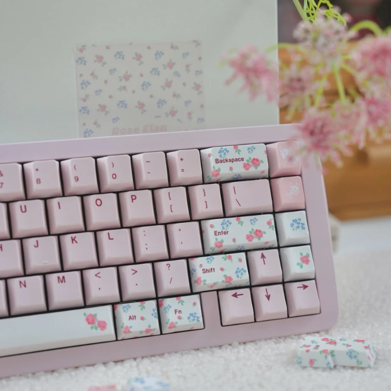 Imagem -03 - Rose História Chave Caps Definido para Teclado Mecânico Cereja Perfil Pbt Sublimação Dye 61 64 75 80 98 104 108 Keycaps