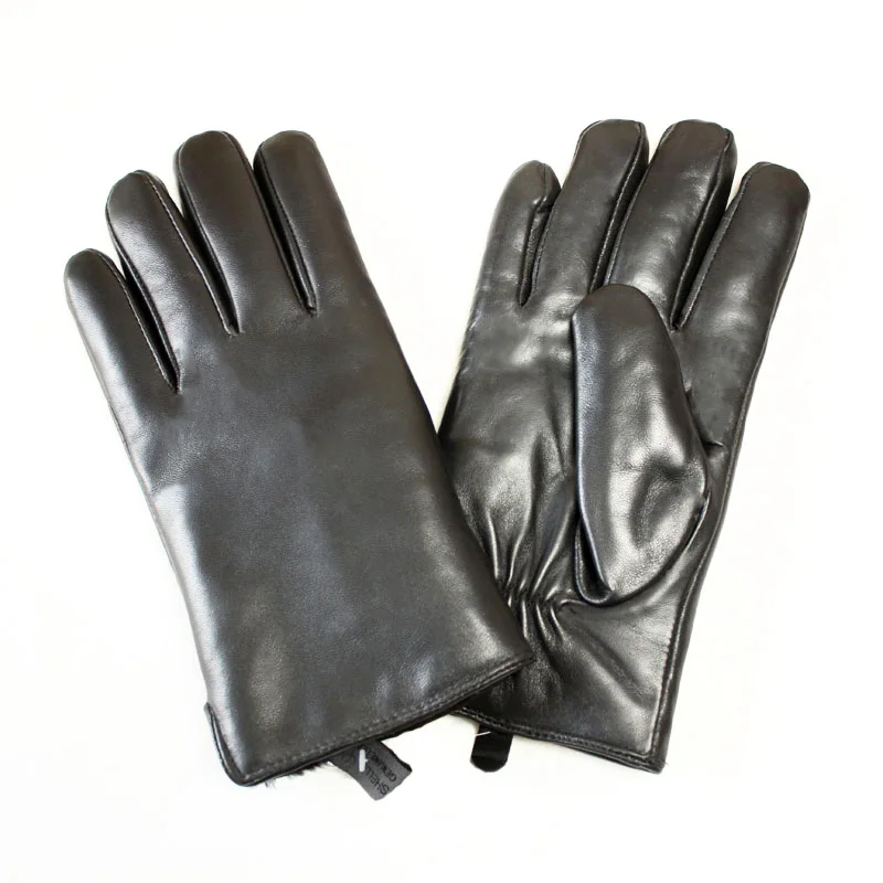 Gants d\'hiver en cuir de mouton pour hommes, noir, épais, doublés de fourrure, pour l\'extérieur, coupe-vent et Protection contre le froid