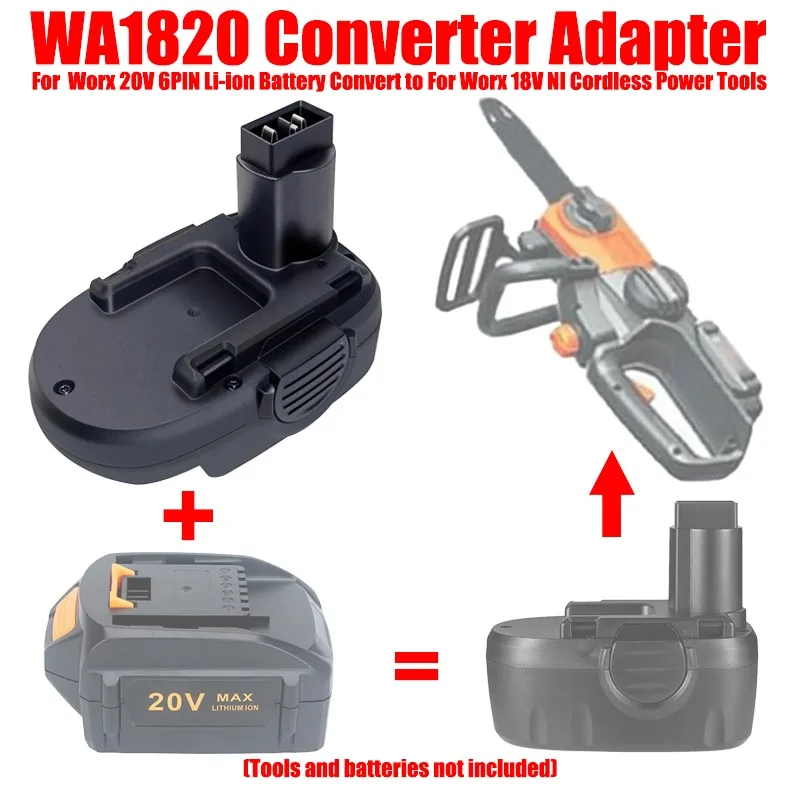 ALASICKA Battery Adapter Converter WA1820 for Worx 18/20V Li-ion Battery Convert To Work for Worx 18V NI Cordless Power Tools