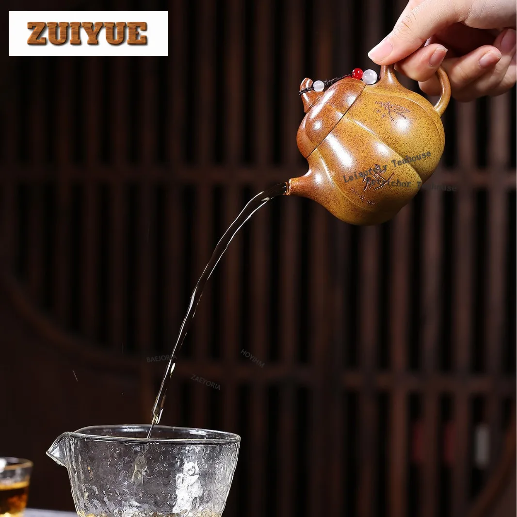 160ml Aesthetic Yixing Purple Clay Teapots Handmade Rib Eggplant Pot Raw Ore The Keel Gold Sand Mud Kettle Zisha Tea Set Craft