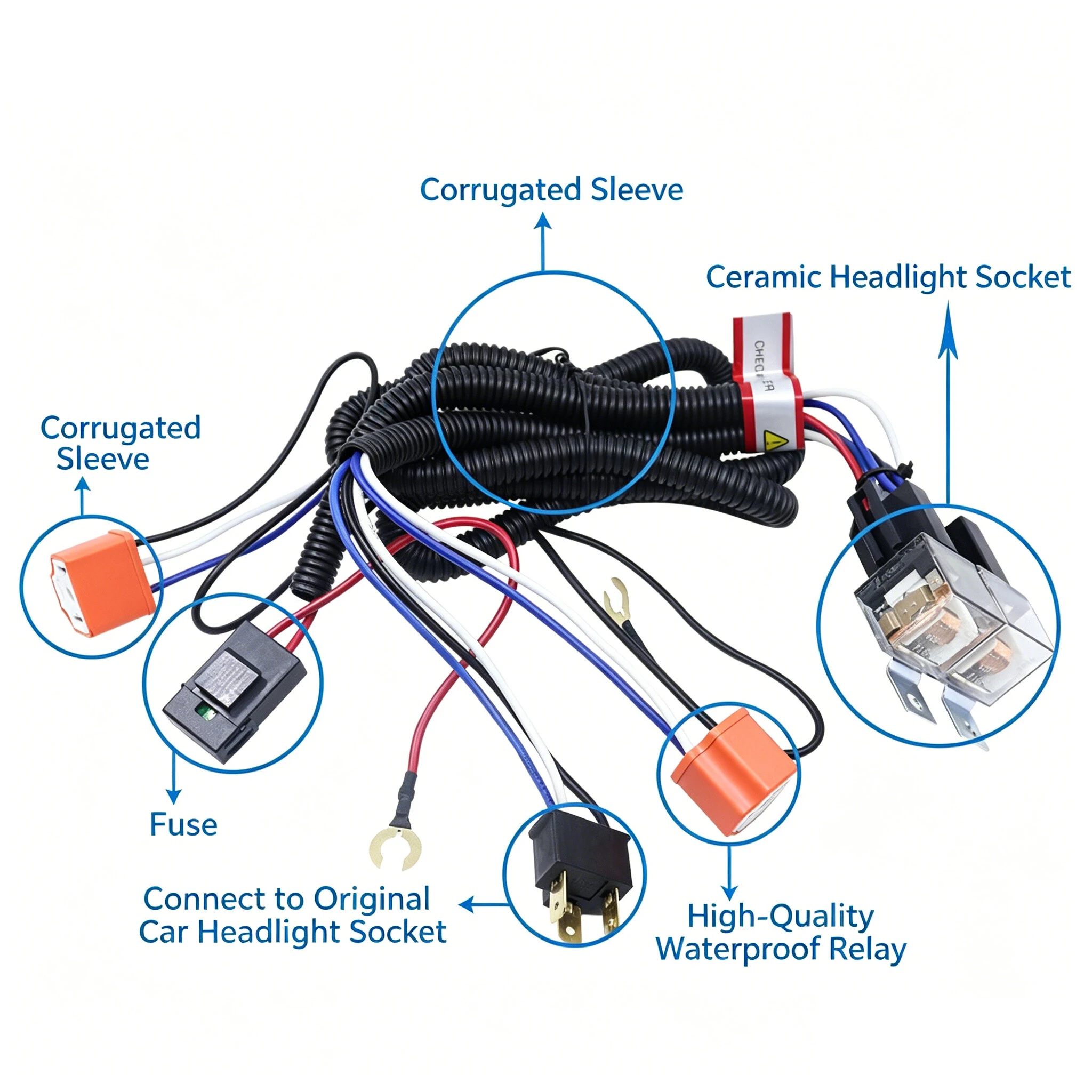 H4 LED Relay Harness Kit 12V Car Auto LED Headlight Brightener Wiring Harness Light Bulb Socket Cable