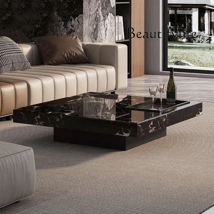

Natural marble coffee table Italian minimalist light luxury high-end living room square suspended luxury stone coffee table