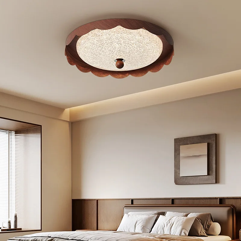 

Medieval Style Ceiling Lights Circular Creative Walnut Wood Grain LED Chandeliers Living Room Bedroom Restaurant Cafe Luminaires