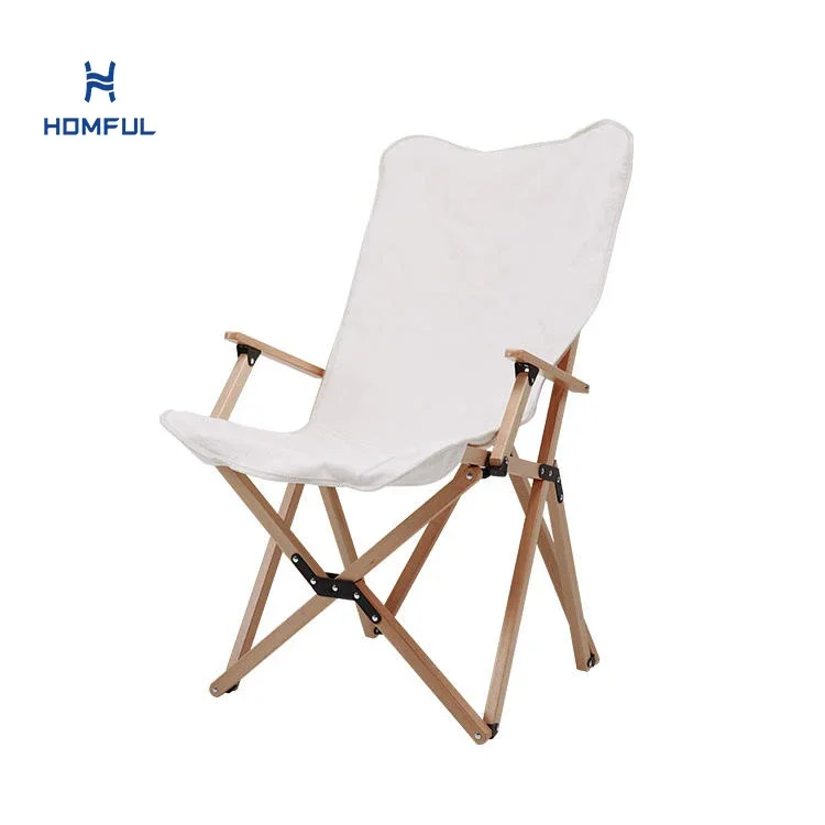 White Chair Beech Canvas Easy Foldable Outdoor Camping Folding Wood Chair