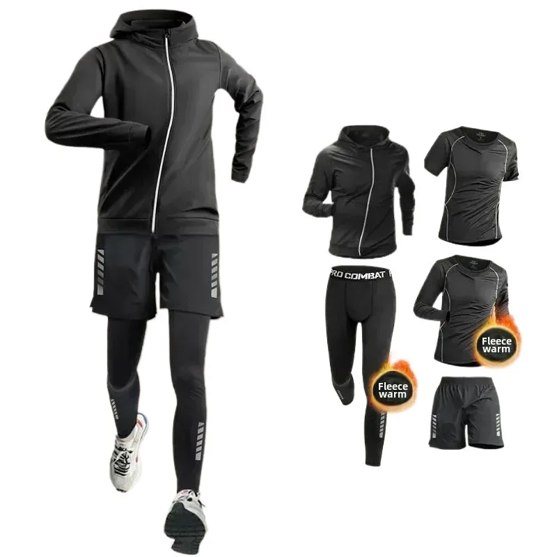 

5pcs Sports Sweatsuit Set Men Sportswear Training Clothing Running Suit Men's Fitness Clothes Jogging Gym Wear Velvet Tracksuit