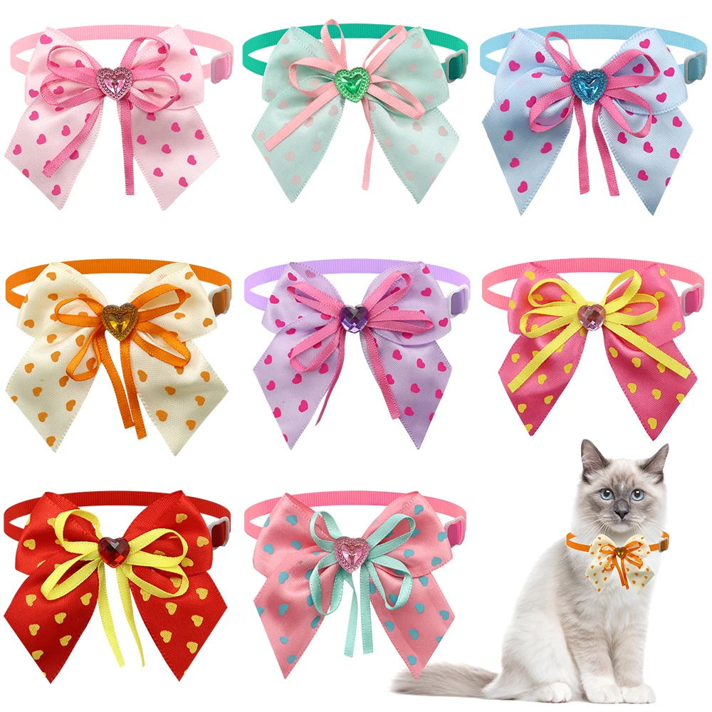 50/100Pcs Dog Bowties Cat Dog Grooming Bows With Loving Hearts Pet Products Valentine\'s Style Dog Bows For Small Medium Dogs