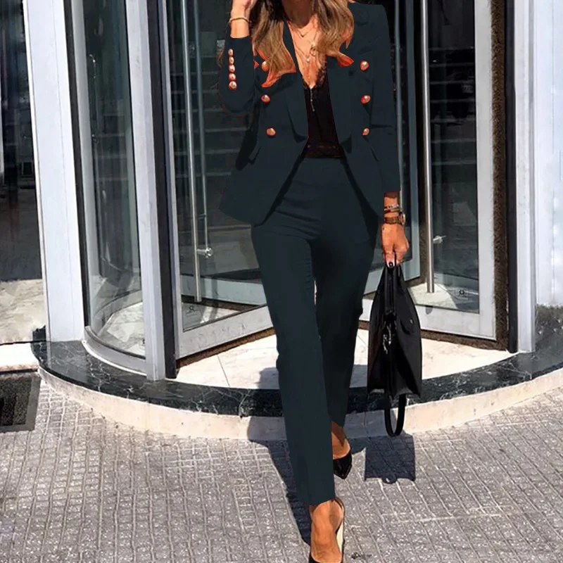 2023 Women Fashion Solid Color Blazer Elastic Pants Suit Office Lady Slim Elegant Pants Set Red All Match Commute Casual Wear