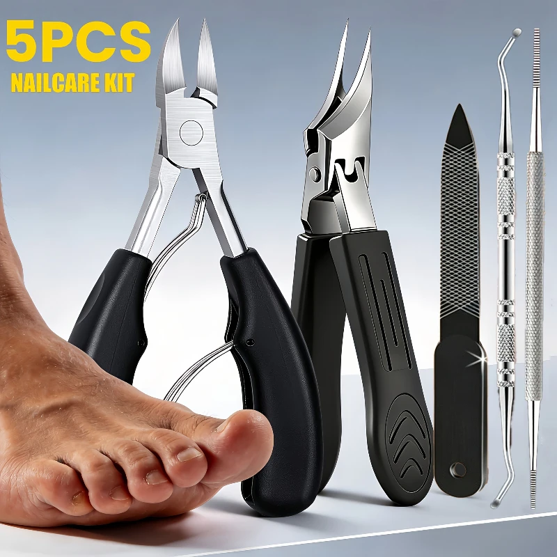 1/3/5Pc Stainless Steel Toenail Clipper Kit,Sharp Trimmer for Thick &Nails,Professional Pedicure Tools for Seniors,Men and Women
