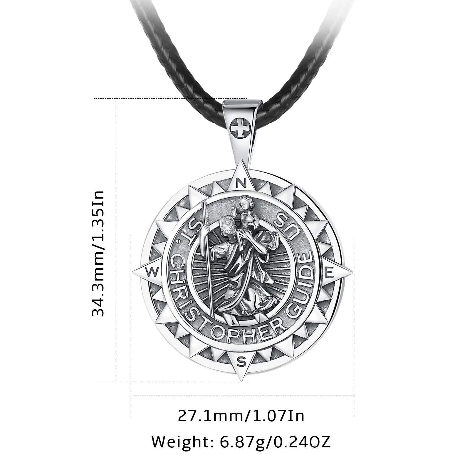 Eudora 925 Sterling Silver Saint Christopher Necklace Compass Cross Amulet Medal Pendant Religious Jewelry Gift For Women Men