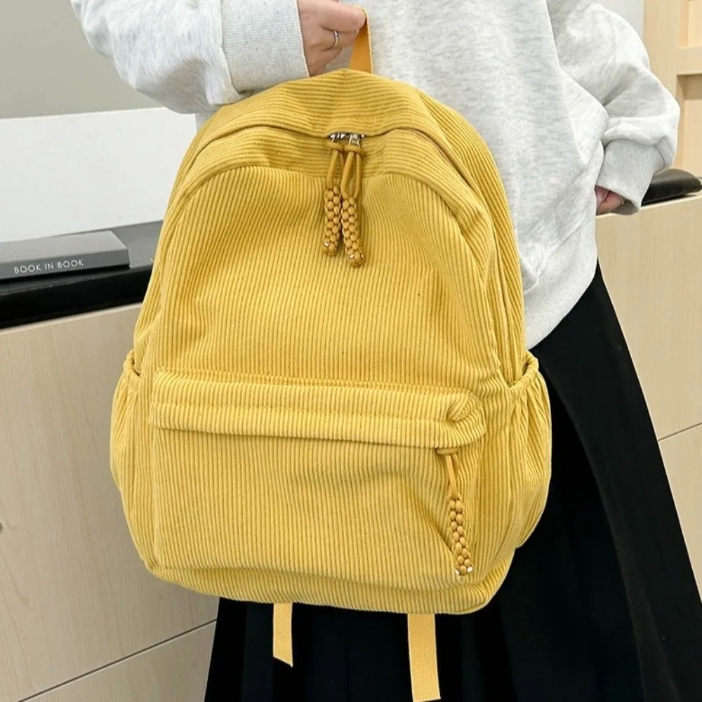 Lightweight Corduroy Backpack Solid Color Japanese Style Students School Bag Adjustable Shoulder Straps Portable