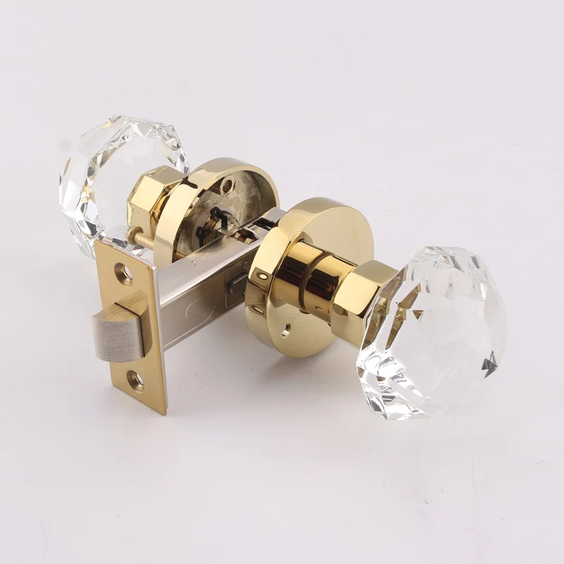 

1PCS European Bathroom Door Lock Diamond Shape Crystal Knobs Interior Door Lock Door Handle Lock Keyless Chrome/Gold FG858