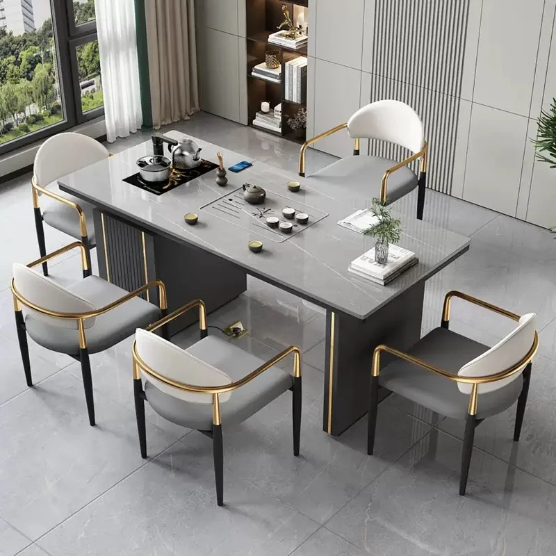 Light luxury rock slab tea table Household small Modern simple office coffee and chairs A