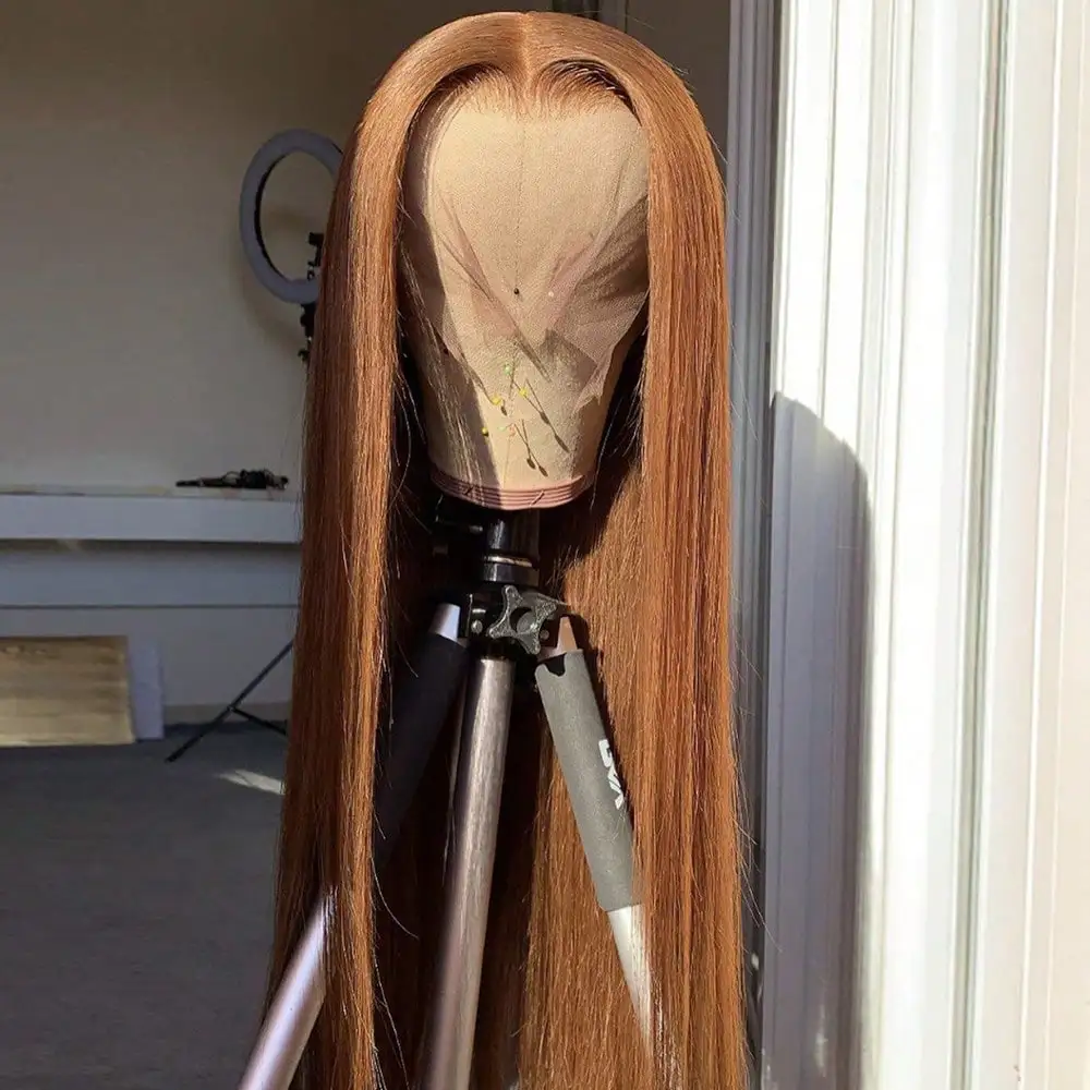 

# Синтетический парик с длинными шелковистыми прямыми волосами цвета темно-русый, 30 дюймов, с кружевной передней частью 13x4, с возможностью свободной расчески, HD-кружево, без клея