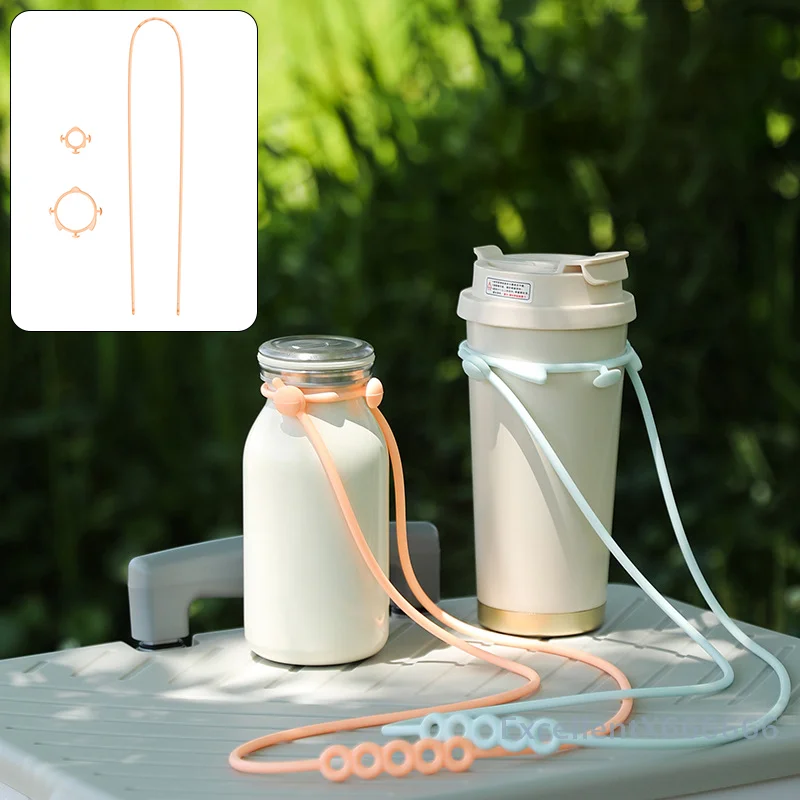 

Silicone Water Cup Lanyard 2 Caliber Adjustable Shoulder Strap Outdoor Insulated Cup Milk Tea Water Cup Sleeve Storage Rope