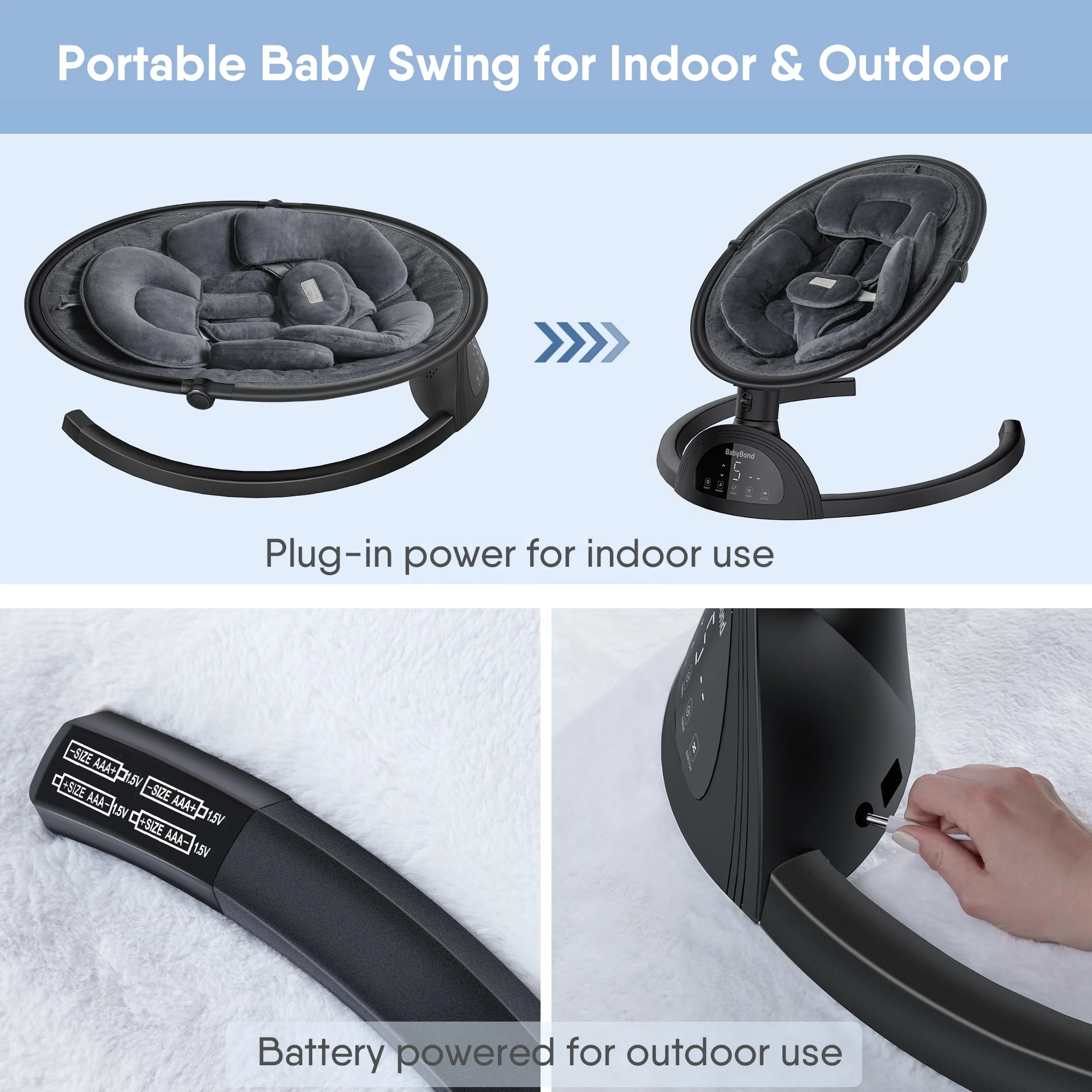 Balanço do bebê elétrico portátil para recém-nascido, Baby Swings Rocker, Bebê portátil Swing Bouncer com 5 velocidade de balanço, OEM