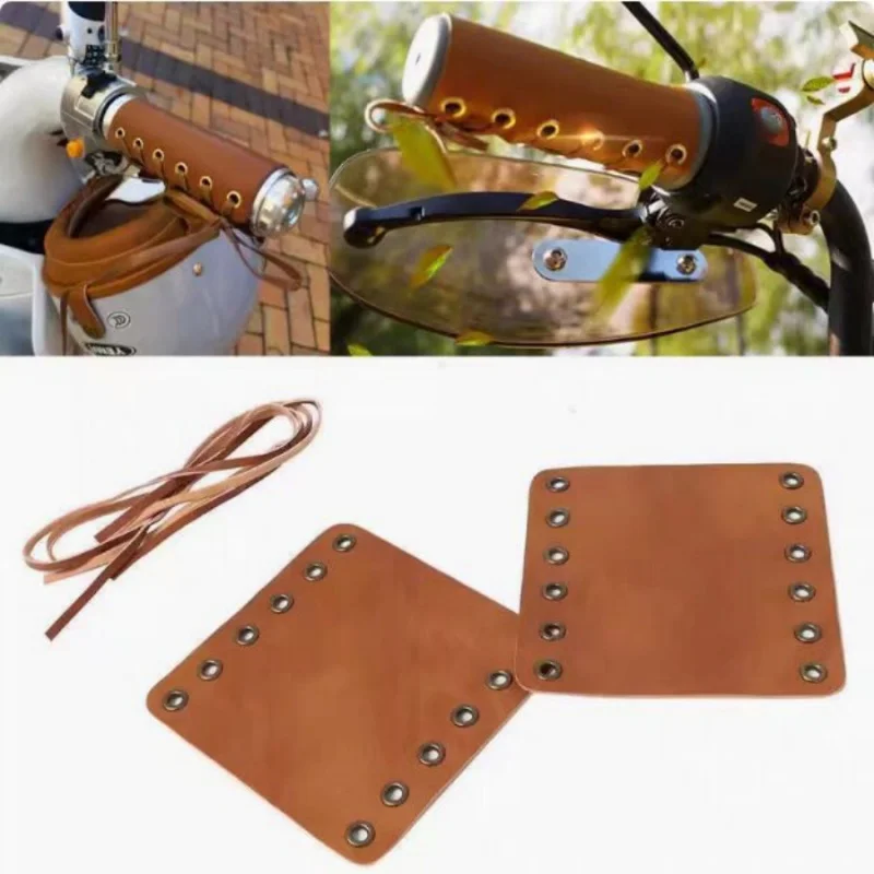 

2pcsTie Rope Handlebar Cover Motorcycle Bicycle Brown Retro Universal Handle Cover Leather Decoration Non-slip Adjustable Handle