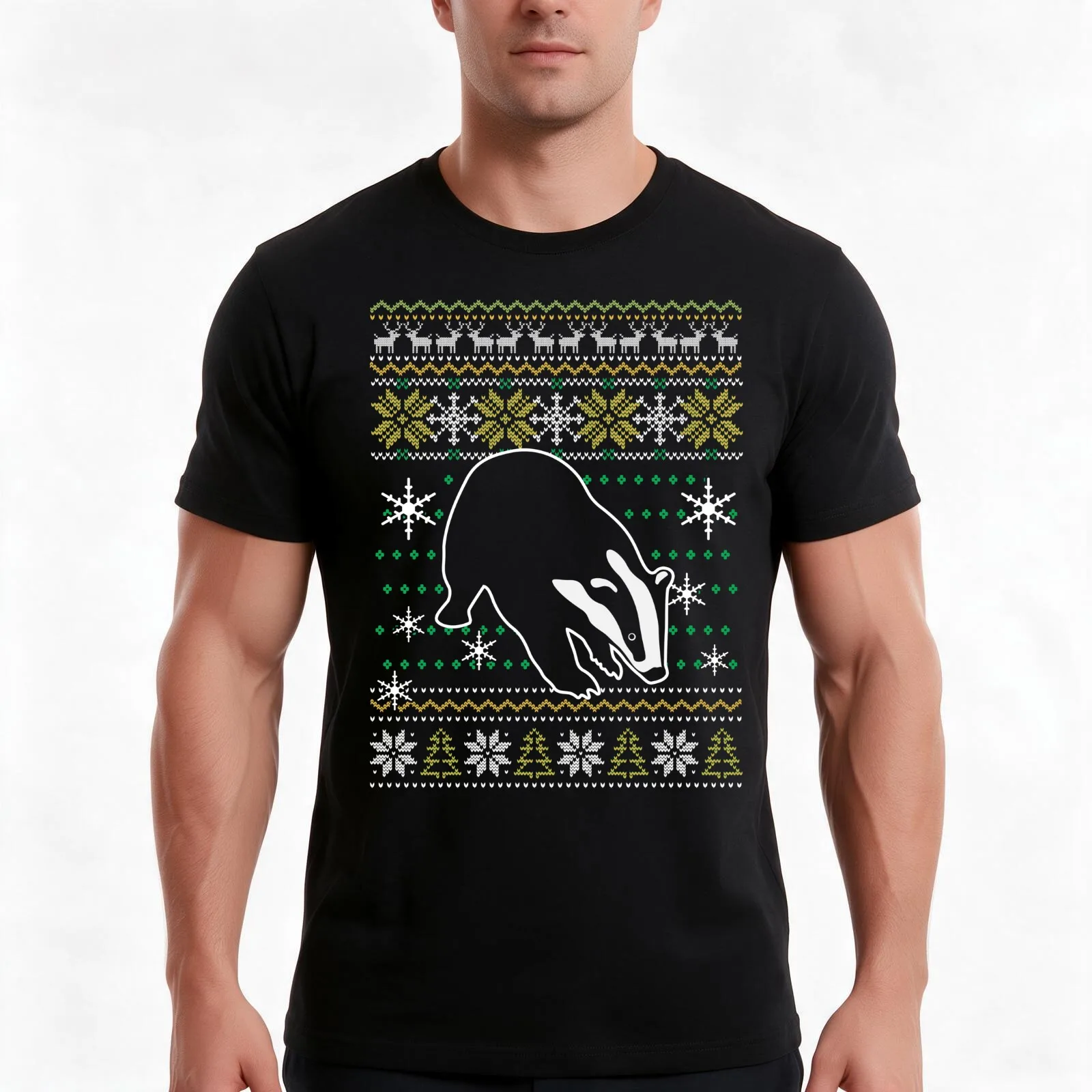 Badger Gifts Ugly Sweater Christmas T-Shirt Summer Casual Cotton Tee Oversized Streetwear Tops Vintage Graphic Print