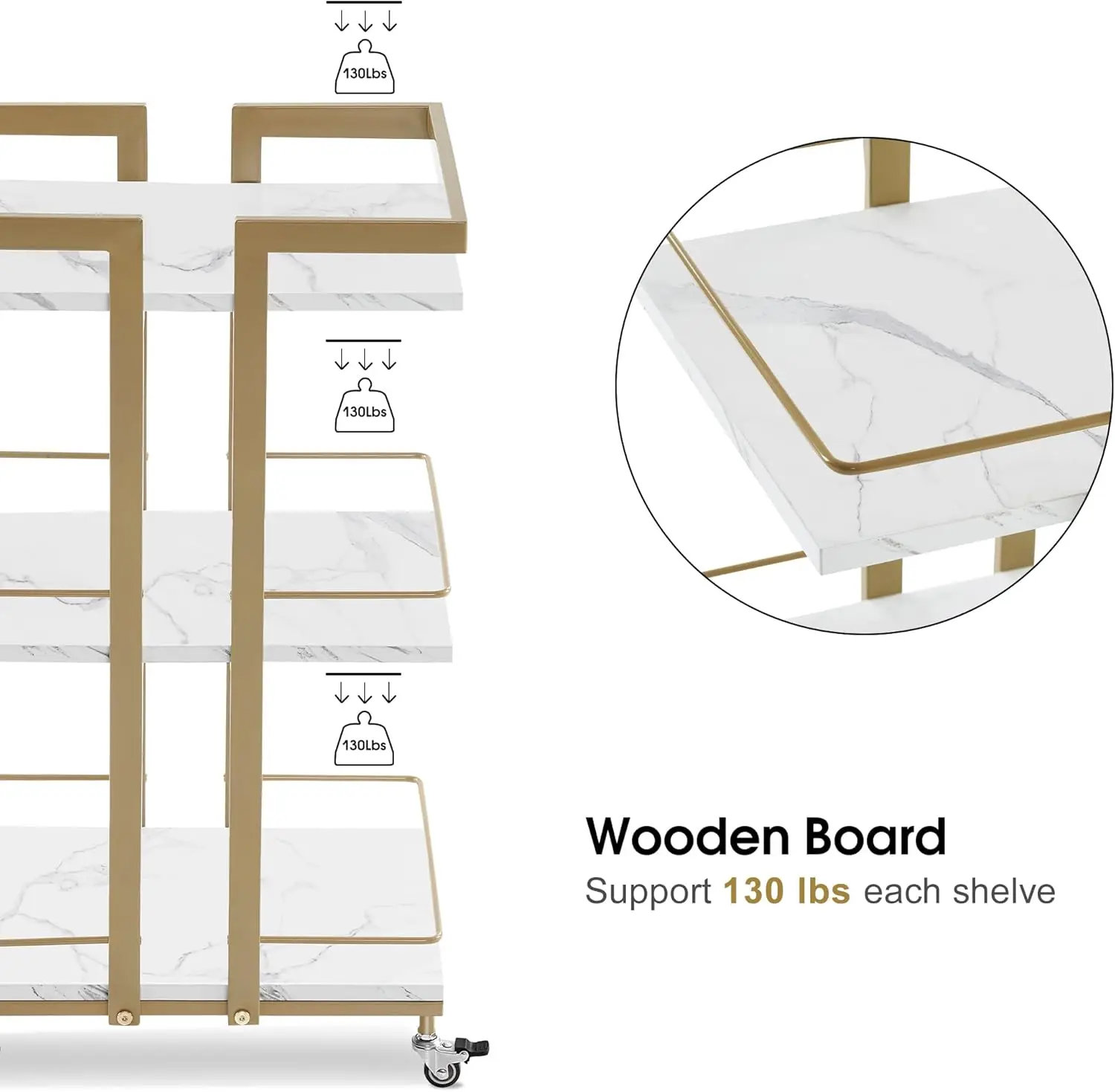Utility Salon Trolley, metalen opbergwagen, rollende kapperswagen met wielen, gouden schoonheidsspecialiste winkelwagen